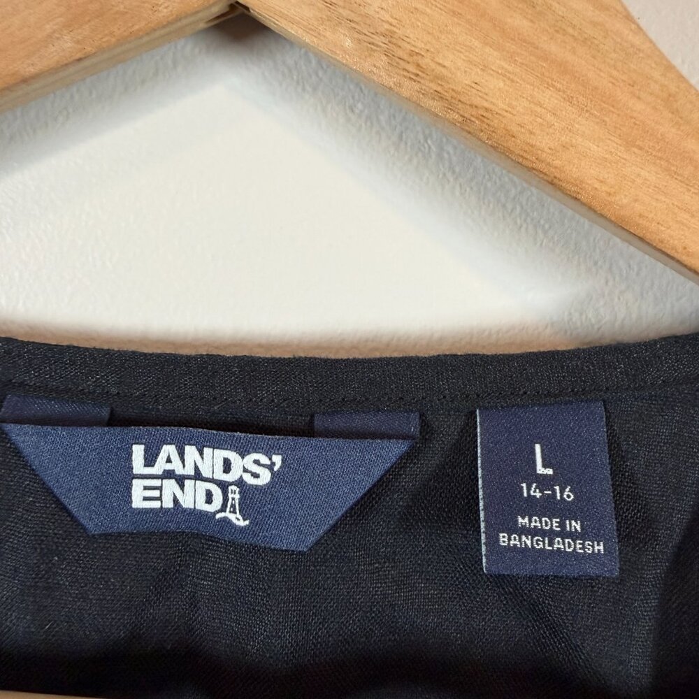 Lands’ End 100% Linen Sleeveless Top Black Size L 14-16 | V-Neck Summer Blouse - Picture 2 of 9